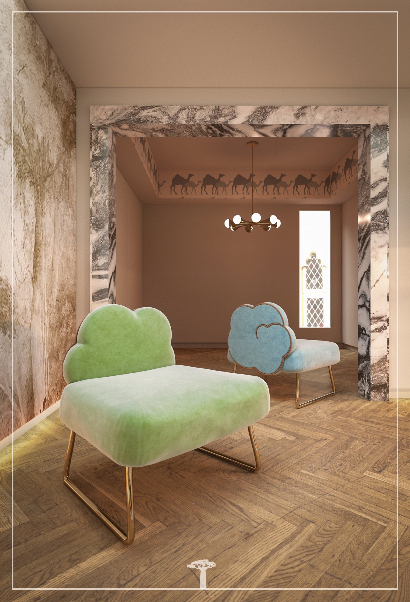 Cloud Chair – Luxury Artistic Accent Chair with Velvet Upholstery & Gold Legs _ Masterpiece No.93 – Luxury handcrafted Armchair by Yomy's Masterpieces