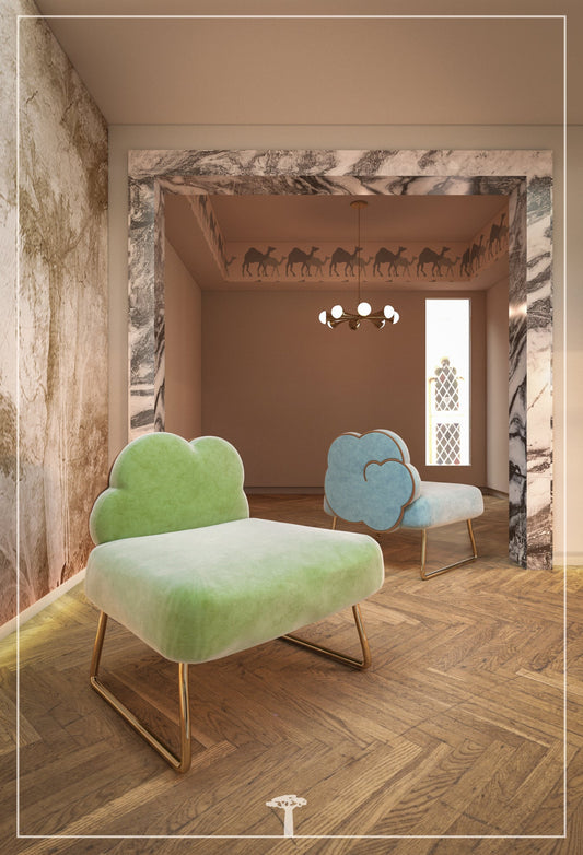 Cloud Chair – Luxury Artistic Accent Chair with Velvet Upholstery & Gold Legs _ Masterpiece No.93 – Luxury handcrafted Armchair by Yomy's Masterpieces