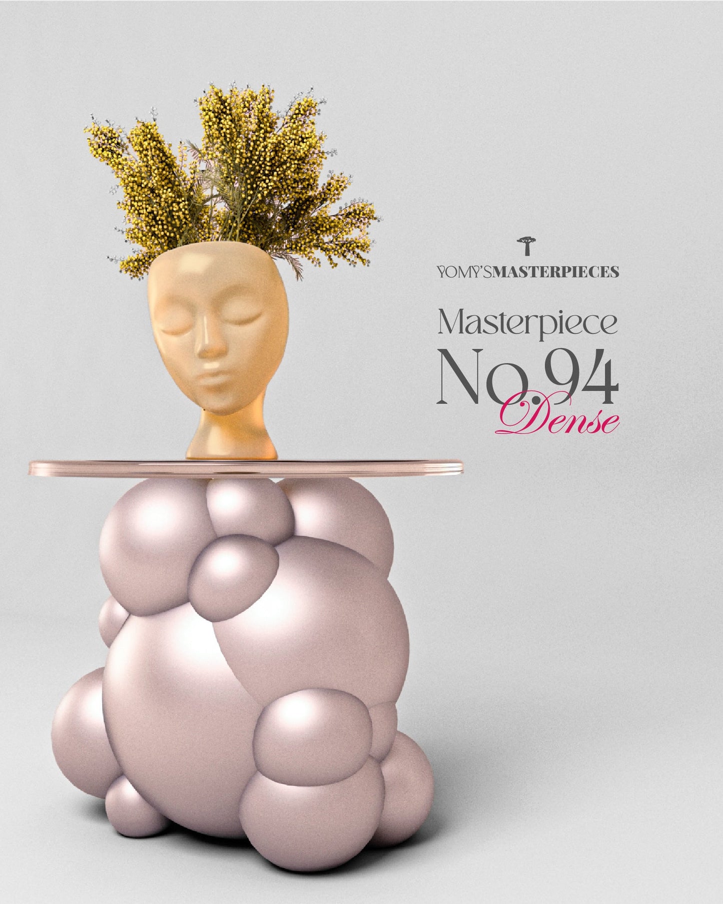 Luxury Bubble Side Table with Glass Top in Beech Wood & Gold Finish | Masterpiece No.94 – Dense – Luxury handcrafted Side Table by Yomy's Masterpieces