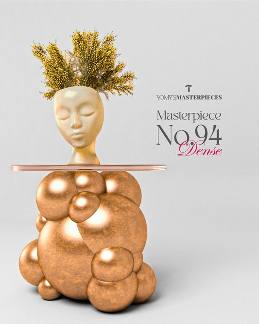 Luxury Bubble Side Table with Glass Top in Beech Wood & Gold Finish | Masterpiece No.94 – Dense – Luxury handcrafted Side Table by Yomy's Masterpieces