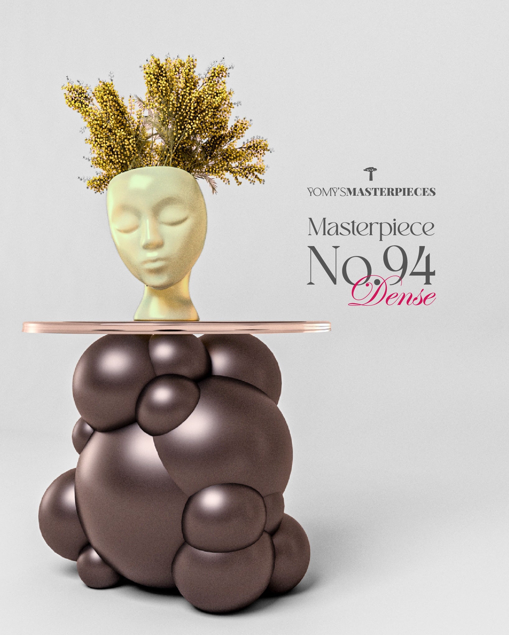 Luxury Bubble Side Table with Glass Top in Beech Wood & Gold Finish | Masterpiece No.94 – Dense – Luxury handcrafted Side Table by Yomy's Masterpieces